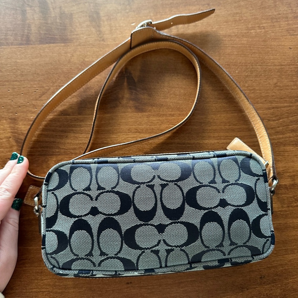 Coach Signature Blue Canvas Shoulder Bag Canvas 6073